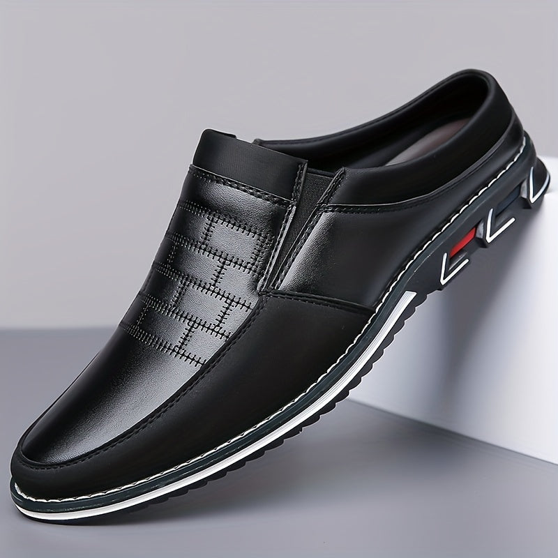 Vintage Retro Style Plus Size Men's Comfy Non Slip Mules, PU Upper, Rubber Sole, PU Lining, Suitable for Men, Slip-On Closure, Pure Color Design