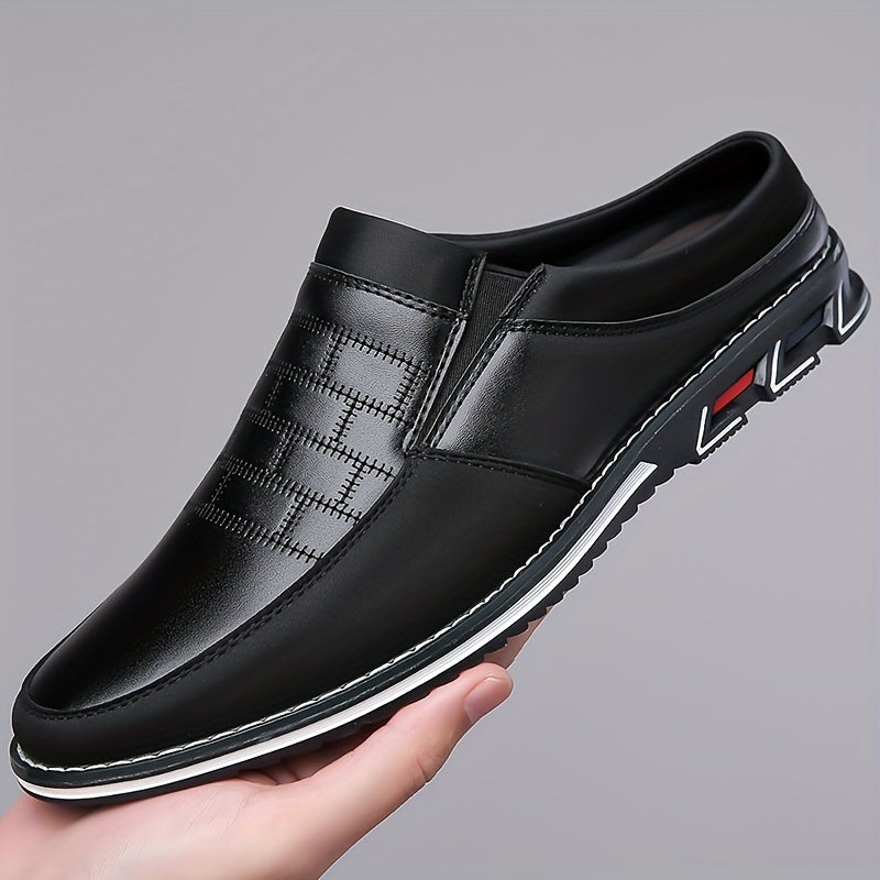 Vintage Retro Style Plus Size Men's Comfy Non Slip Mules, PU Upper, Rubber Sole, PU Lining, Suitable for Men, Slip-On Closure, Pure Color Design
