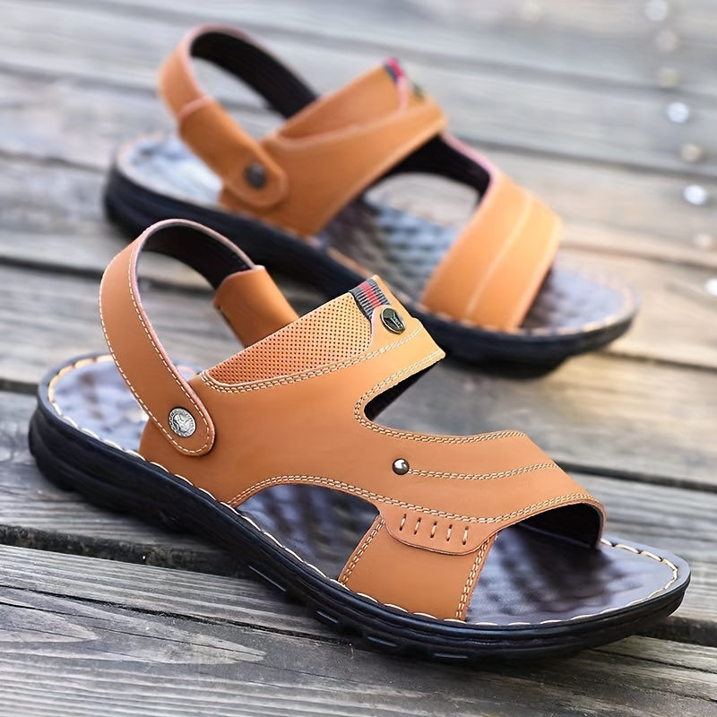 Plus Size Men's Vintage Open Toe Breathable Sandals, Comfy Non Slip Casual Rubber Sole Beach Water Shoes, Summer