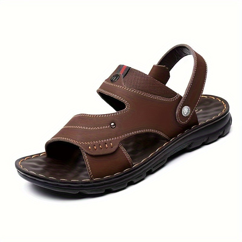 Plus Size Men's Vintage Open Toe Breathable Sandals, Comfy Non Slip Casual Rubber Sole Beach Water Shoes, Summer