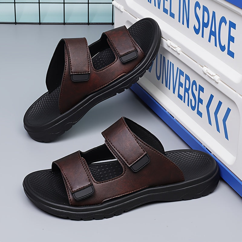 Men's Solid Color Open Toe Breathable Slippers, Comfy Non Slip Durable Casual Soft Sole Summer Walking Shoes, Men's Footwear