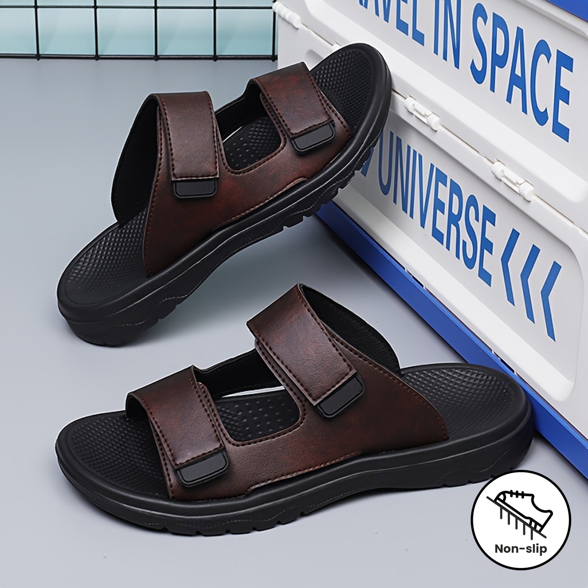 Men's Solid Color Open Toe Breathable Slippers, Comfy Non Slip Durable Casual Soft Sole Summer Walking Shoes, Men's Footwear
