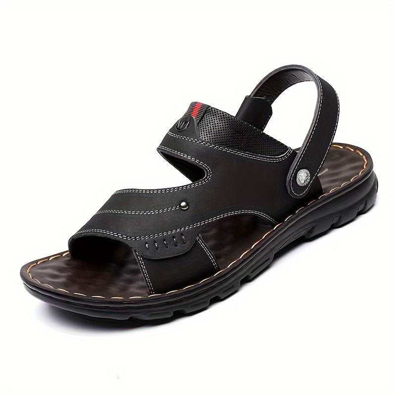 Plus Size Men's Vintage Open Toe Breathable Sandals, Comfy Non Slip Casual Rubber Sole Beach Water Shoes, Summer