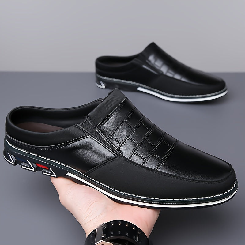 Vintage Retro Style Plus Size Men's Comfy Non Slip Mules, PU Upper, Rubber Sole, PU Lining, Suitable for Men, Slip-On Closure, Pure Color Design
