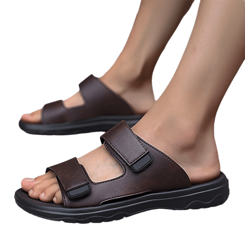 Men's Solid Color Open Toe Breathable Slippers, Comfy Non Slip Durable Casual Soft Sole Summer Walking Shoes, Men's Footwear