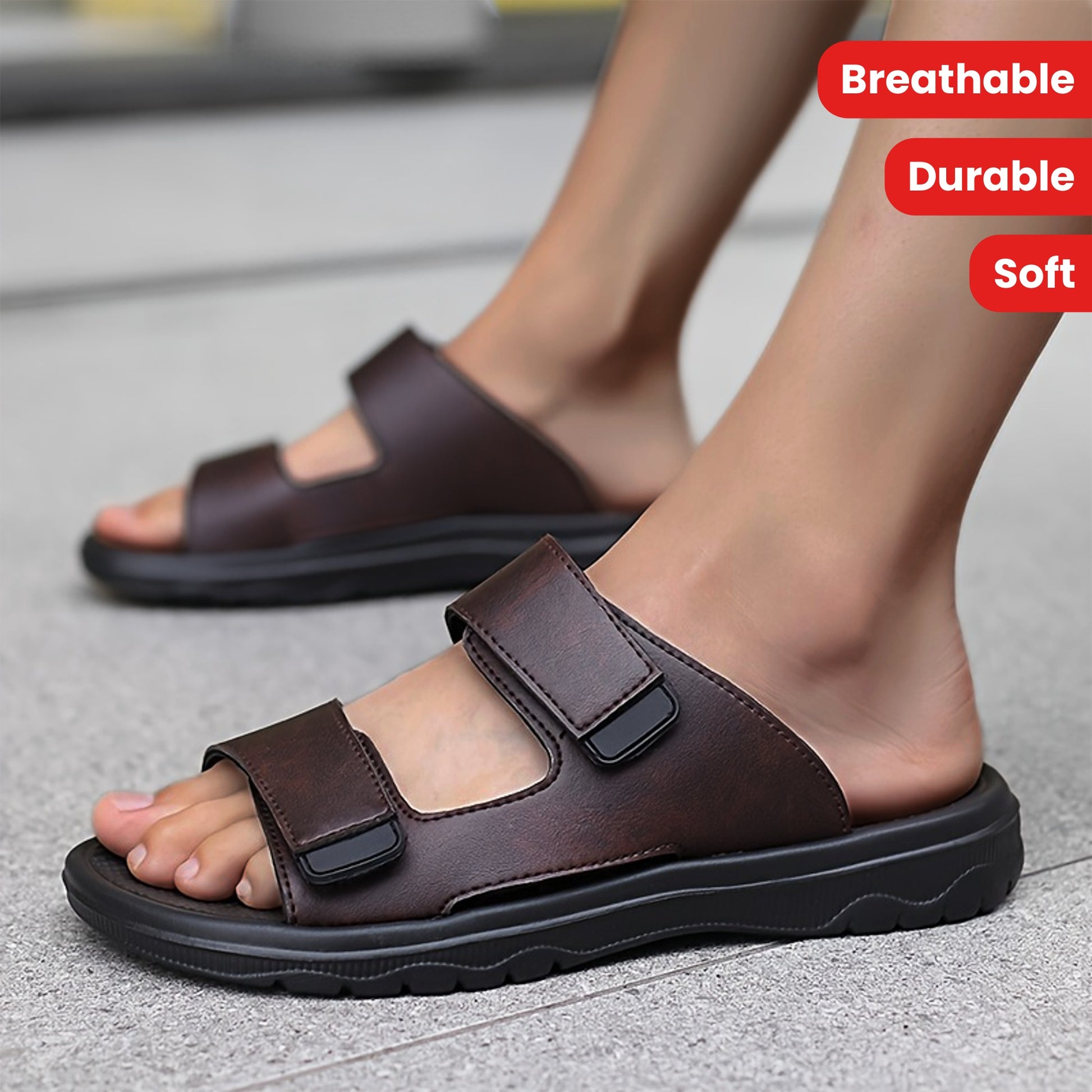 Men's Solid Color Open Toe Breathable Slippers, Comfy Non Slip Durable Casual Soft Sole Summer Walking Shoes, Men's Footwear